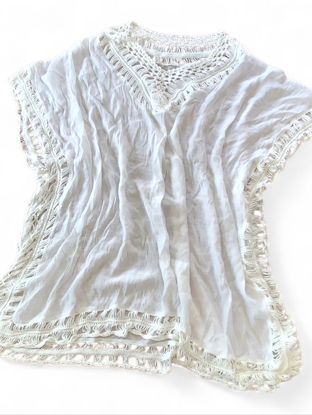 Cupshe White Crochet Trim Beach Cover Up Large